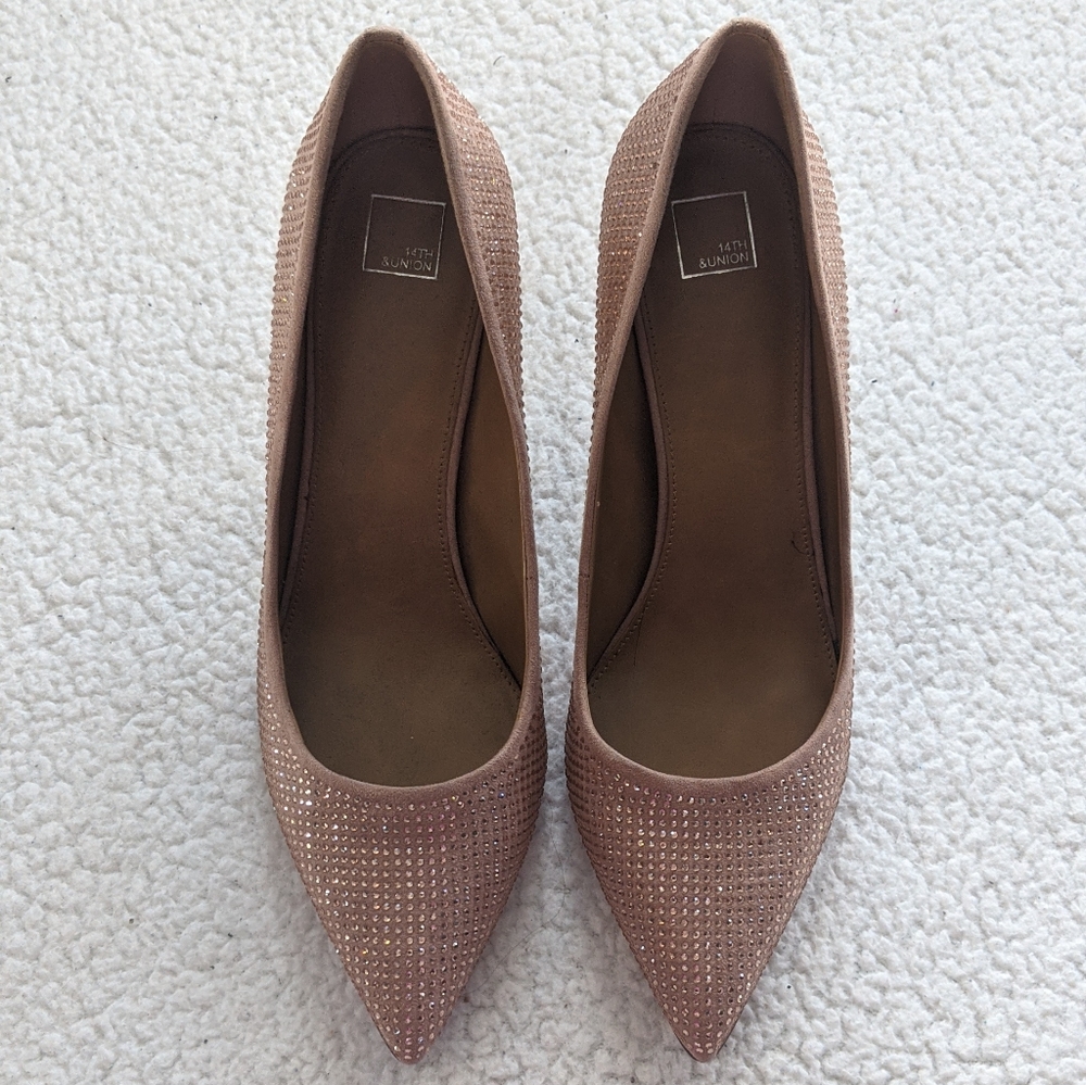 14 & Union rold gold glitter crystal heels